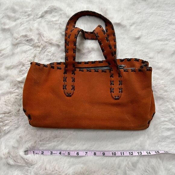 Vintage Y2K Leather Handmade Handbag Purse Shoulder bag Orange Brown - Picture 13 of 14
